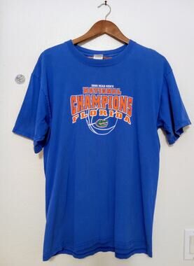 Vintage Y2K 2006 NCAA Florida Gators National Champions Tee Shirt Blue SZ L
